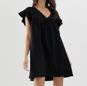 Reversible mini slub smock cotton dress